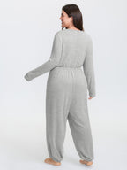 Elastic Waist Overlap Collar Lounge Jumpsuit