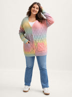 Ombre Gradient Eyelet Trim Knit Cardigan
