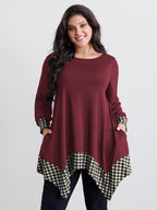 Supersoft Stretchy Checkered Asymmetrical Hem T-Shirt