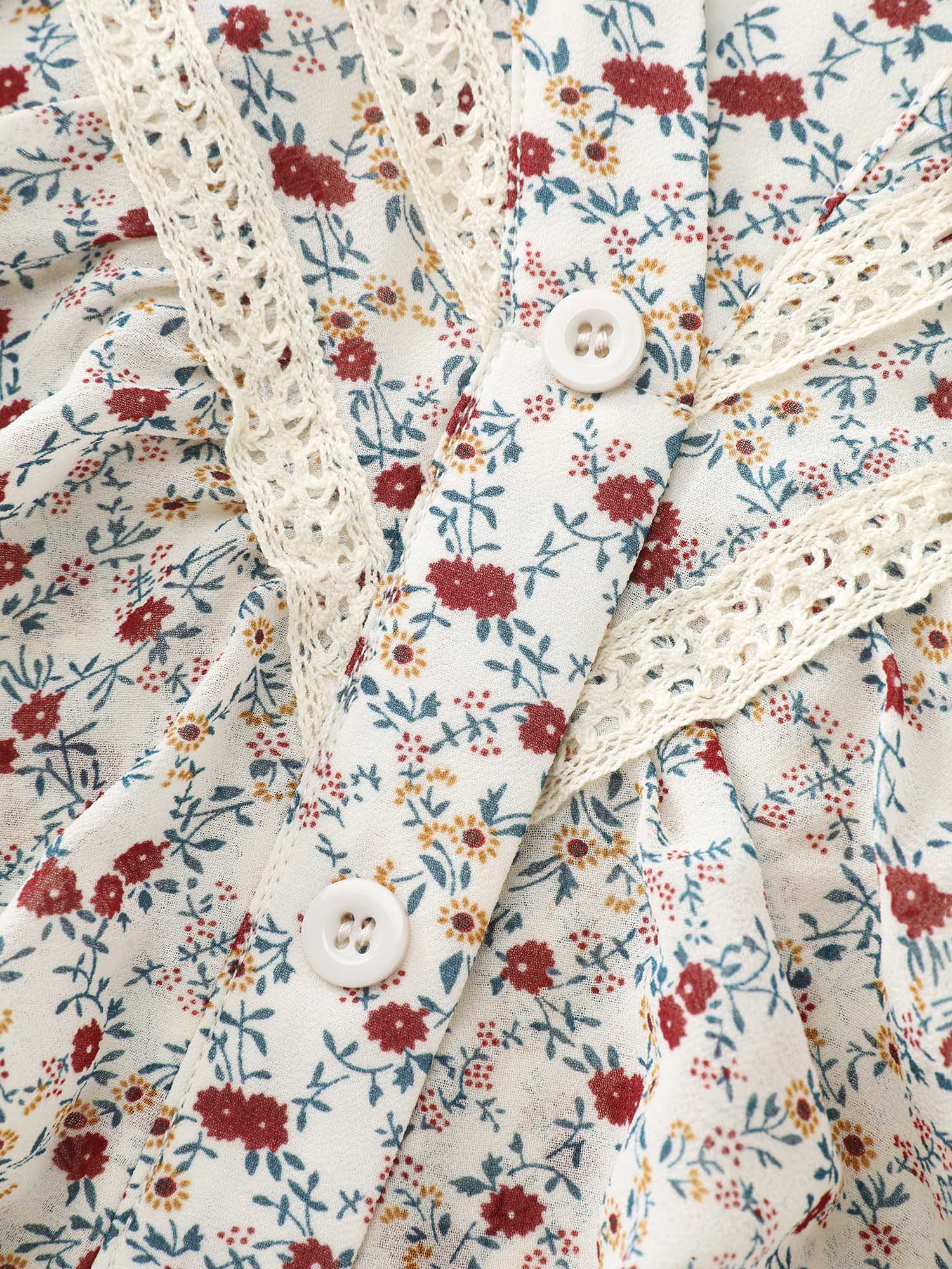 Lace Trim Ruffled Lettuce Edge Blouse