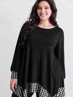Supersoft Stretchy Checkered Asymmetrical Hem T-Shirt