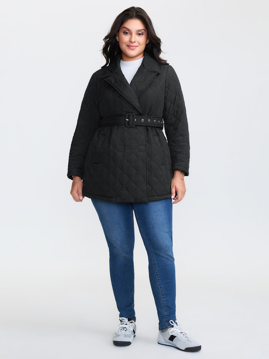 Quilted Adjustable Belt Solid Color Coat