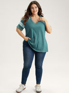 Ditsy Floral Colorblock Contrast Raglan Sleeve T-shirt