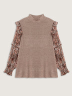 Floral Print Heather Mock Neck Knit Top