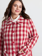 Gingham Doll Collar Pockets Coat