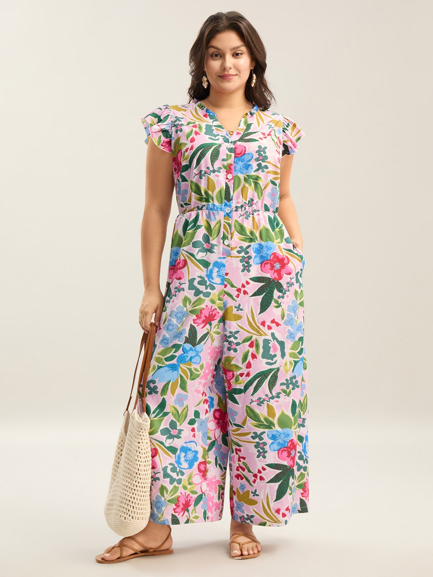 Sunkissed Floral Print Button Wide-Leg Jumpsuit