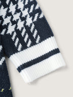 Checkered Pattern Jacquard V-Neck Pullover