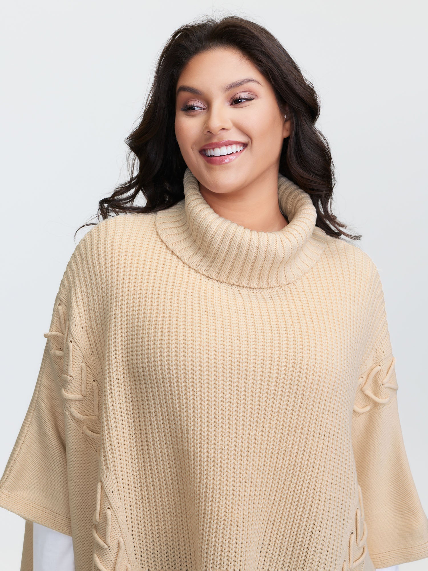Turtleneck Poncho Cable Knit Pullover