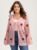 Strawberry Jacquard Embroidery Tie Knit Cardigan