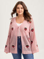 Strawberry Jacquard Embroidery Tie Knit Cardigan