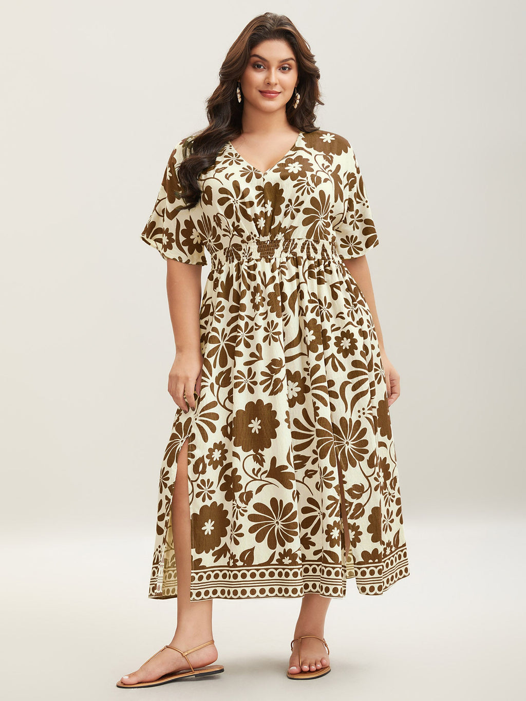 Large Floral Print Pockets Midi Dress