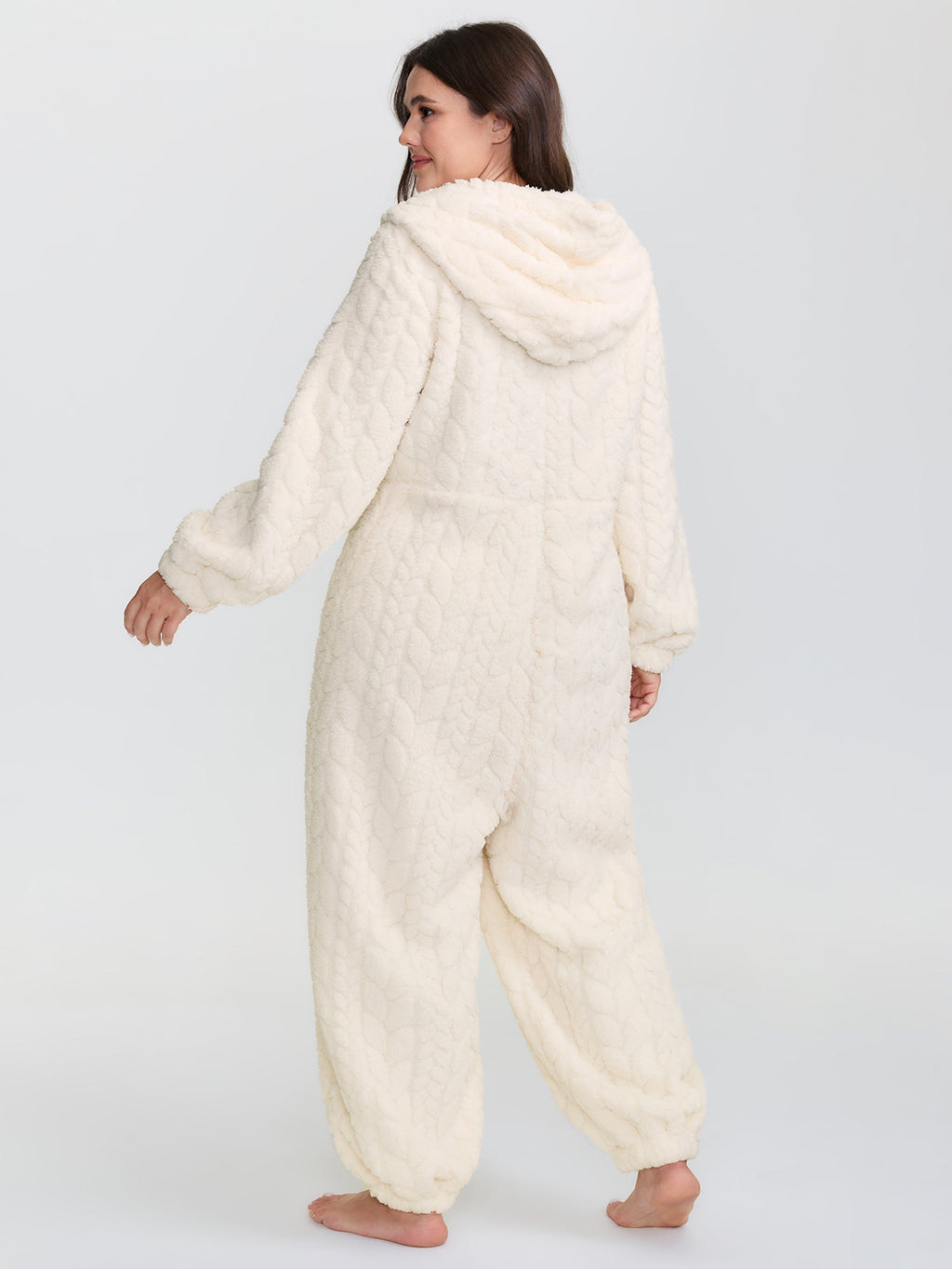 Fleece Half Zipper Hooded Sleep Jumpsuit