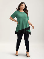 Color Contrast Overlap Hem Flared Top