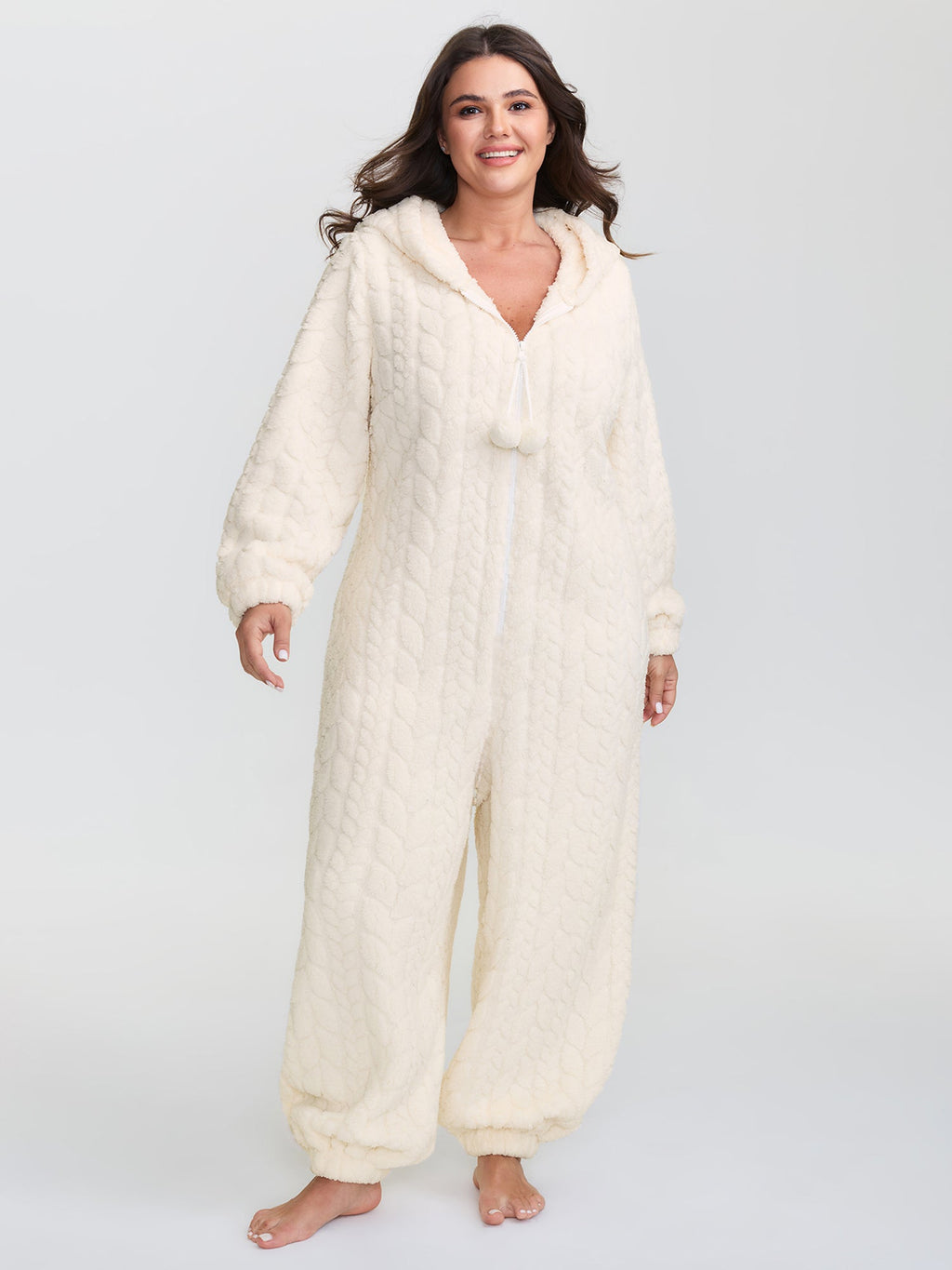 Fleece Half Zipper Hooded Sleep Jumpsuit