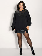 Sequin Embroidery Round Neck Pullover