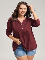 Stretchy Split Button Neckline Basic T-Shirt