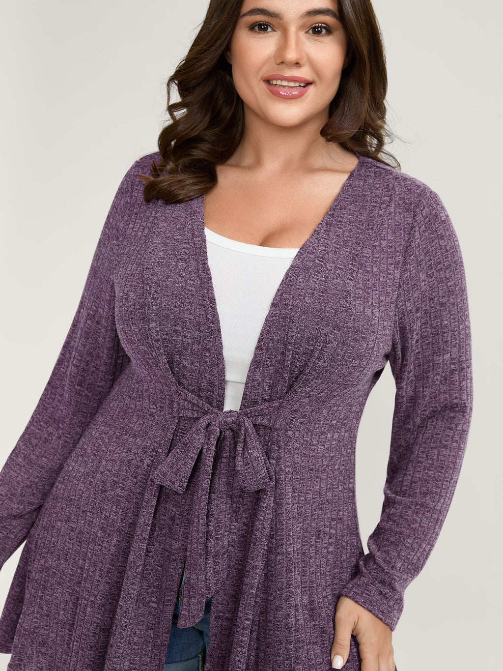 Heather Ribbed Supersoft Front-Tie Jacket