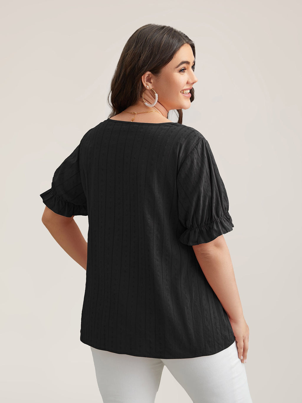 Cotton Square Neck Ruffled Sleeve Shirt