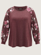 Floral Patchwork Crew Neck Raglan Sleeve T-shirt