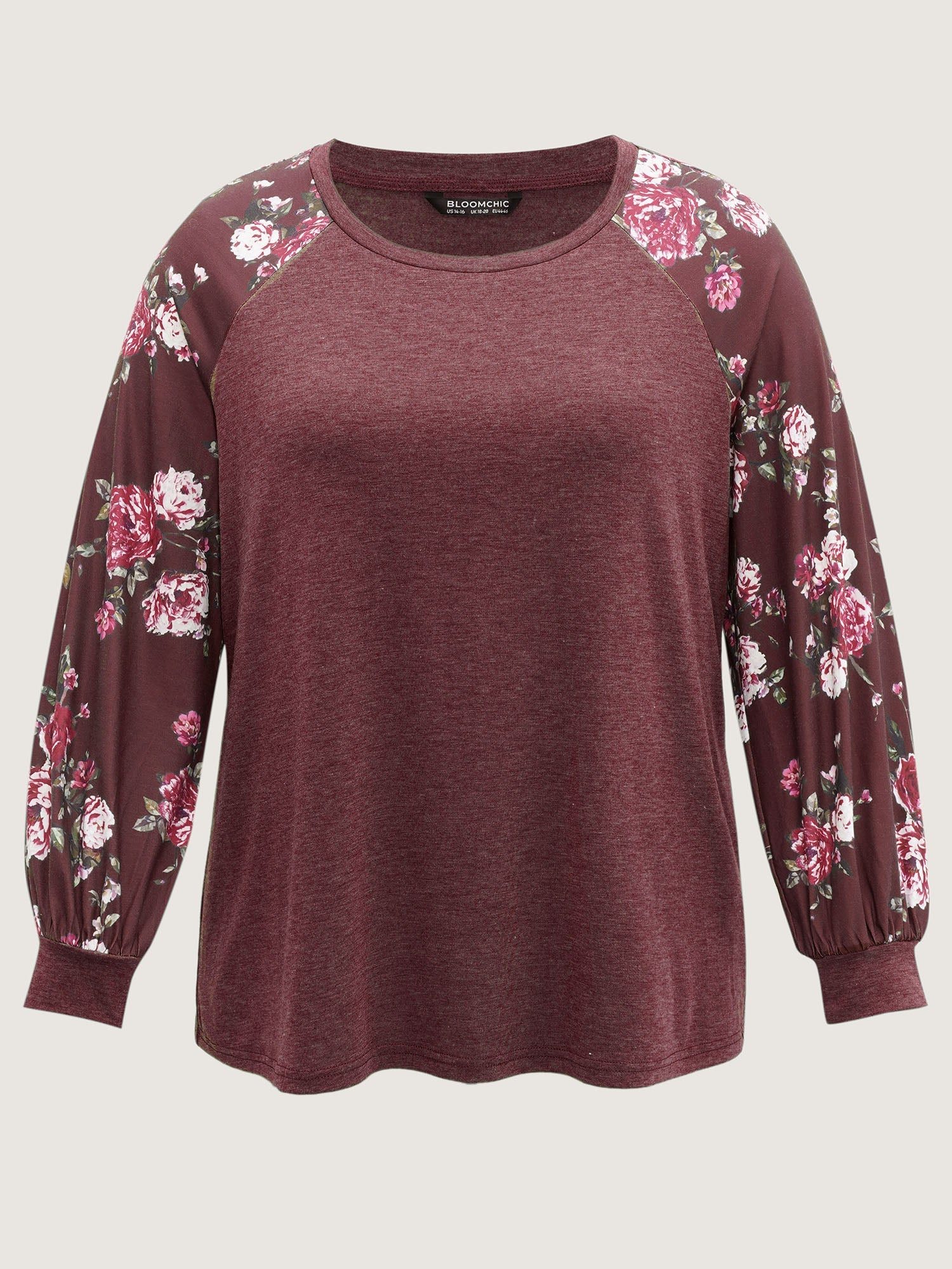 Floral Patchwork Crew Neck Raglan Sleeve T-shirt