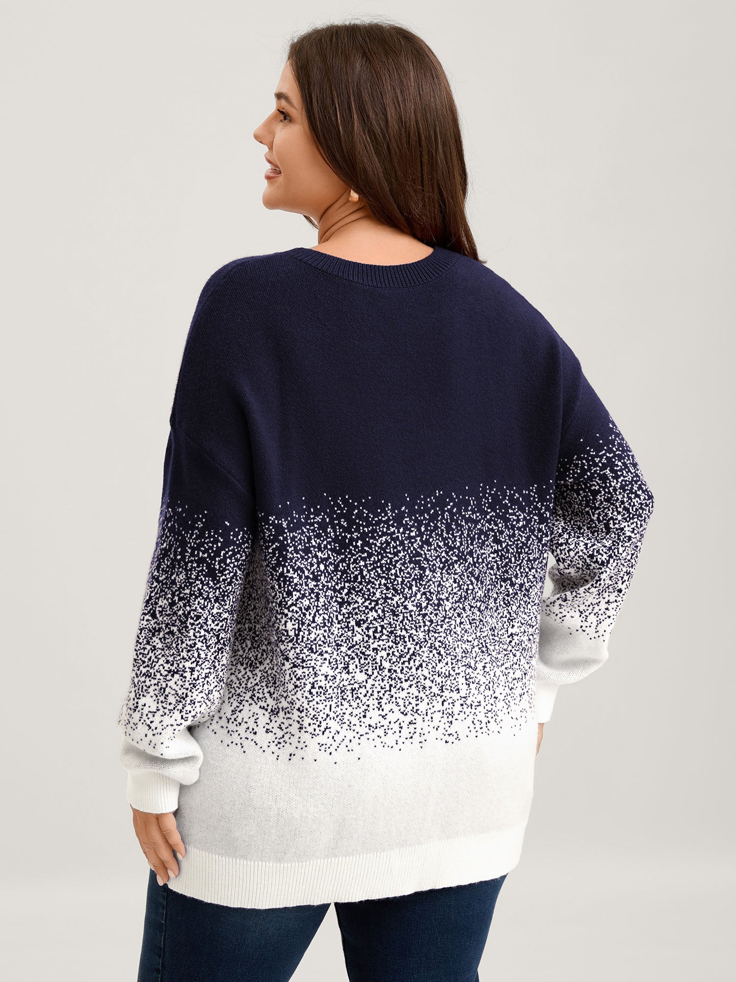 Jacquard Color Blend Ribbed Hem Pullover