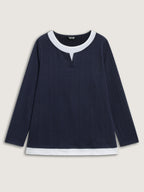 Textured Spliced Round Neck Solid T-Shirt