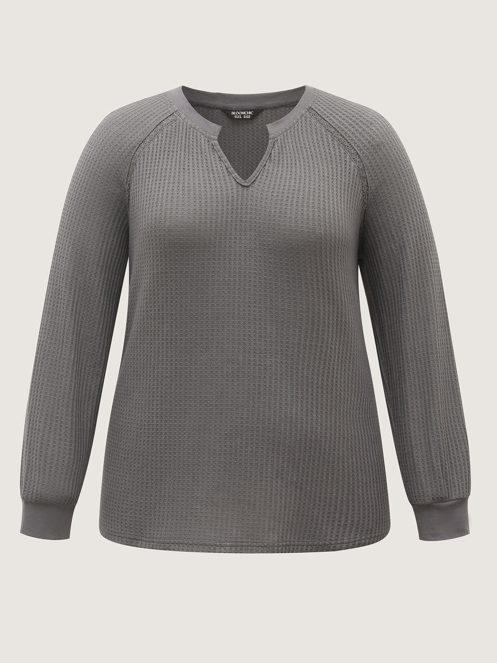 Waffle Grid Notched Collar Lace Sweatshirt