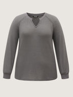 Waffle Grid Notched Collar Lace Sweatshirt