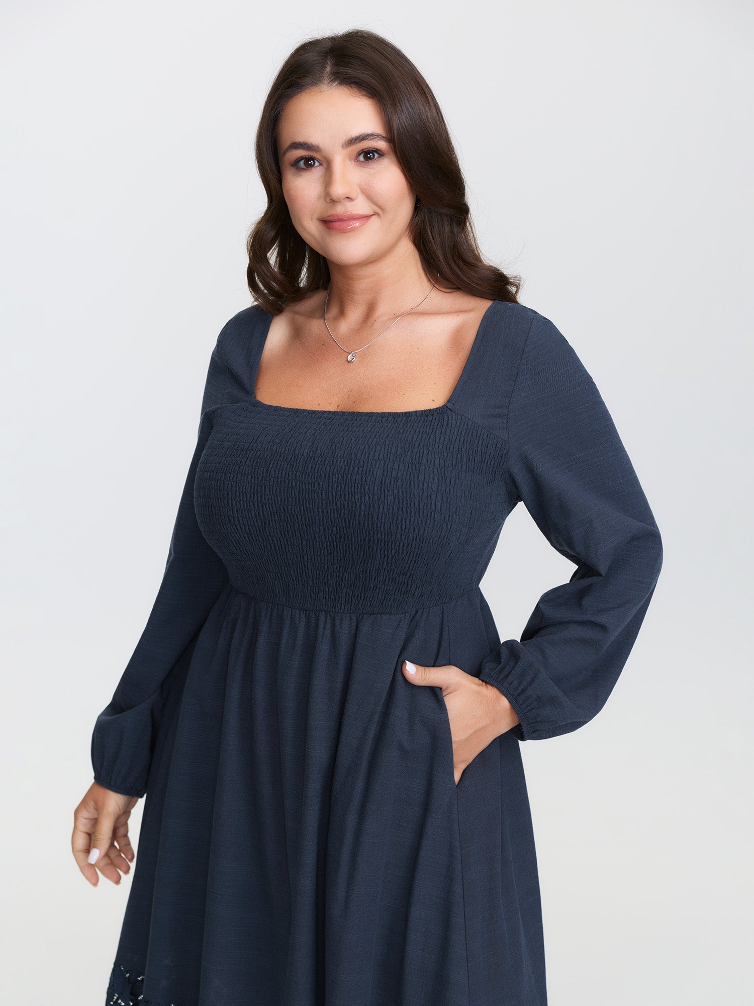 Floral Lace Cut-Out Shirred Midi Dress