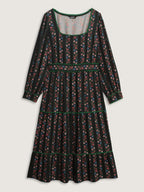 Retro Floral Stripe Tiered Maxi Dress