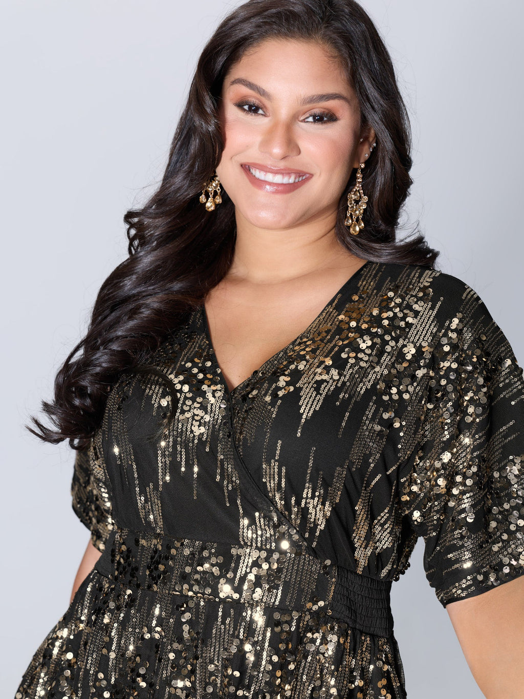 Sparkly Sequins Wrap Neck Midi Dress