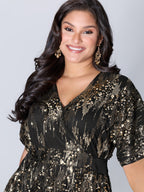 Sparkly Sequins Wrap Neck Midi Dress