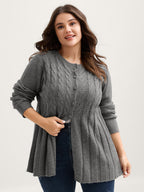Cable Knit Round Neck Button Knit Cardigan