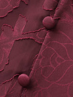 Solid Textured Lantern Sleeve Button Detail Dress