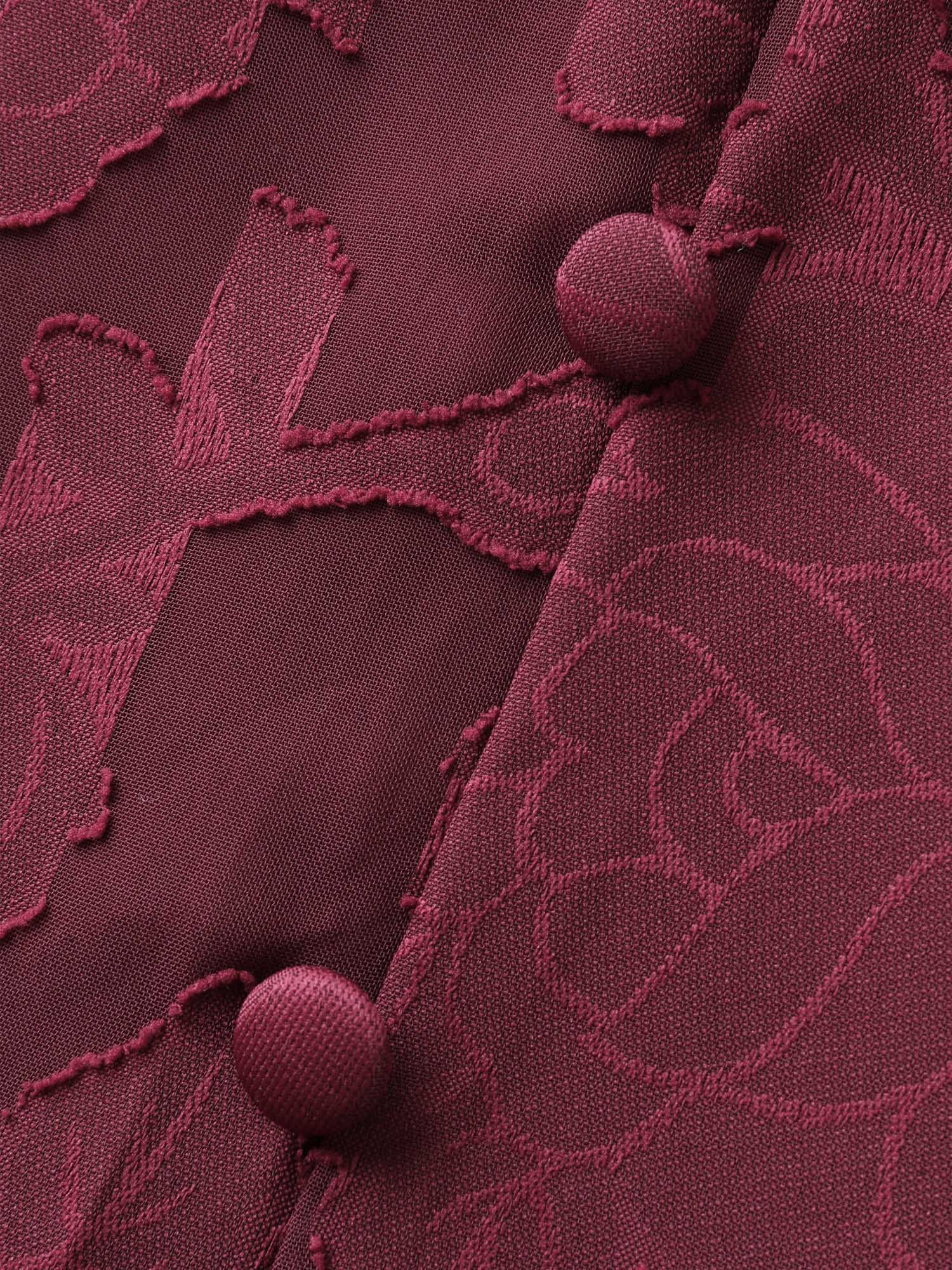 Solid Textured Lantern Sleeve Button Detail Dress