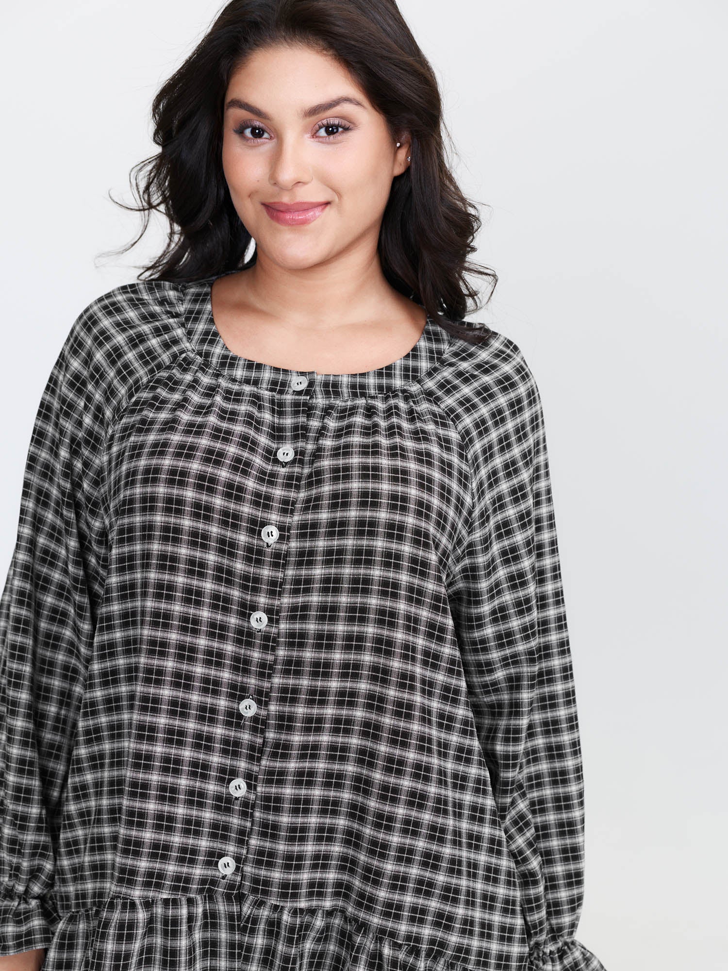 Gingham Ruffled Hem Loungewear Set