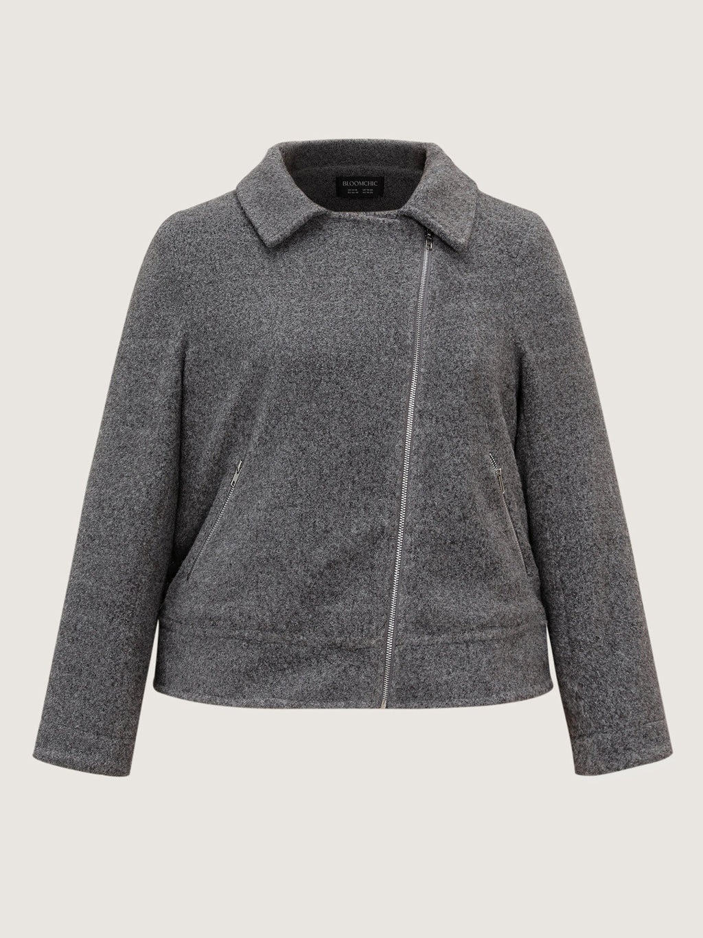 Textured Pockets Crossover Zipper Jacket