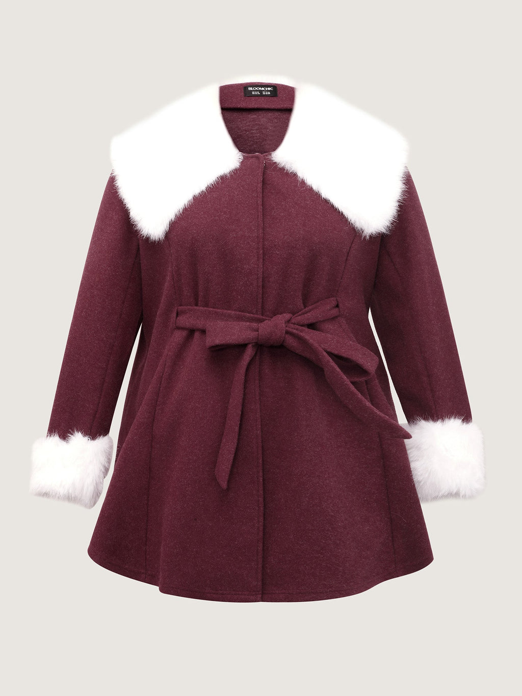 Detachable Fur Collar Waist-Tie Jacket