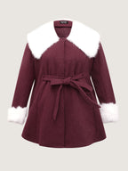 Detachable Fur Collar Waist-Tie Jacket