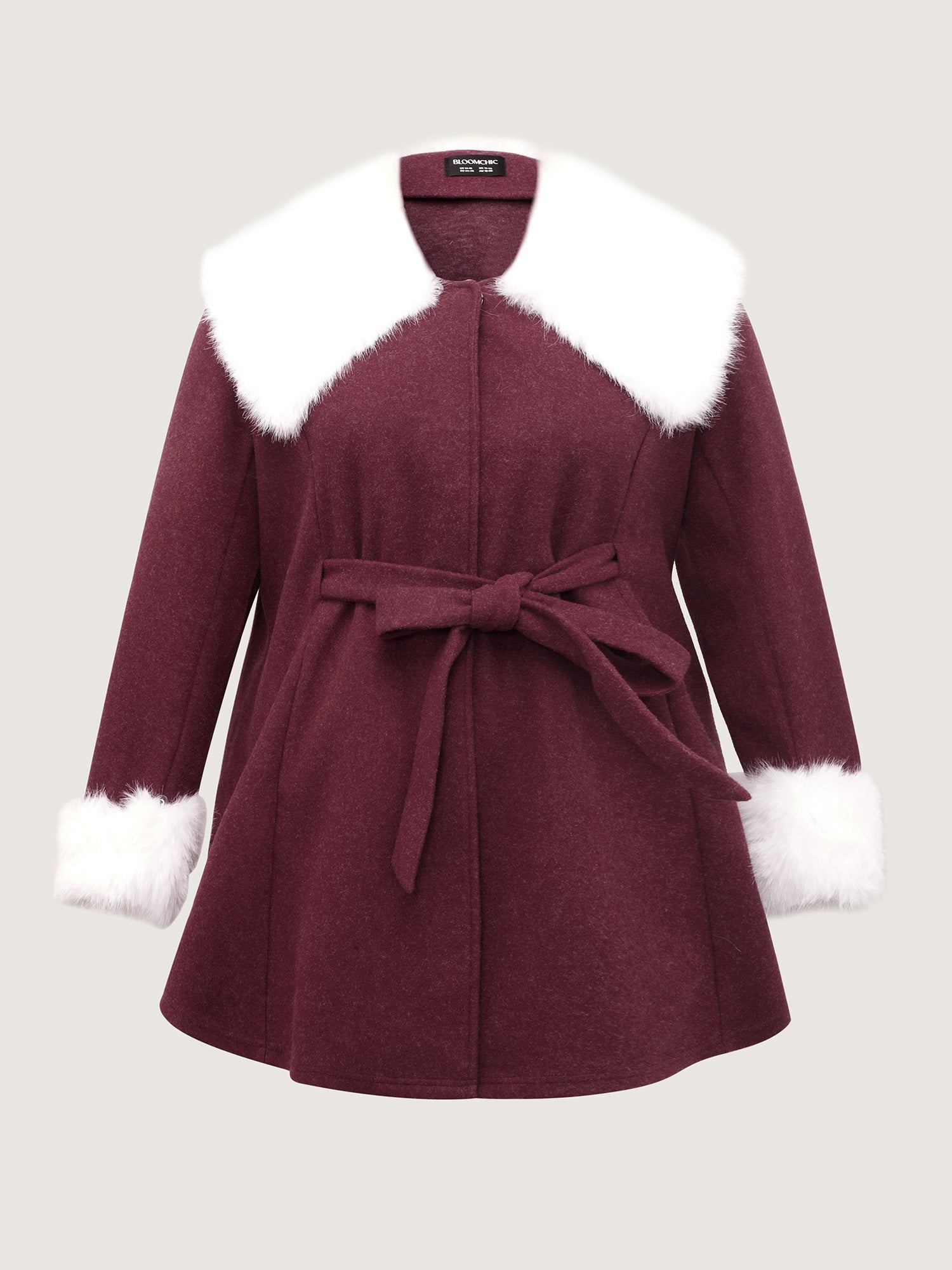 Detachable Fur Collar Waist-Tie Jacket