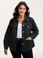 Supersoft Stretchy Waist Button-Down Denim Jacket