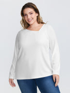 Super Stretchy Ribbed Asymmetrical Neck T-Shirt
