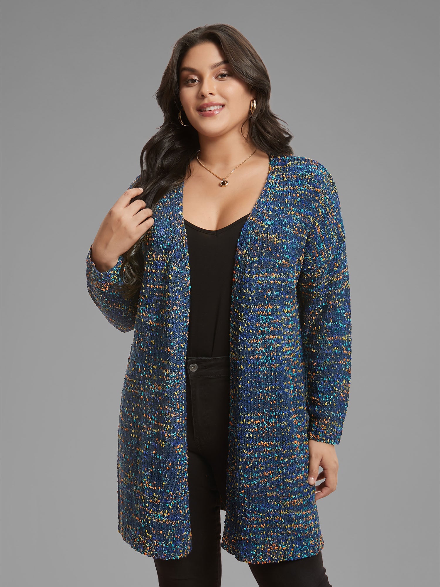 Color Textured Open Front Cardigan