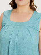 Heather Plicated Detail Square Neck Tank Top