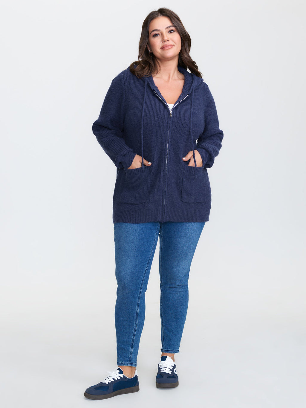 Textured Hooded Pockets Zipper Cardigan