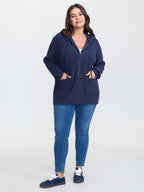 Textured Hooded Pockets Zipper Cardigan