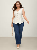 Linen Solid Button Vest