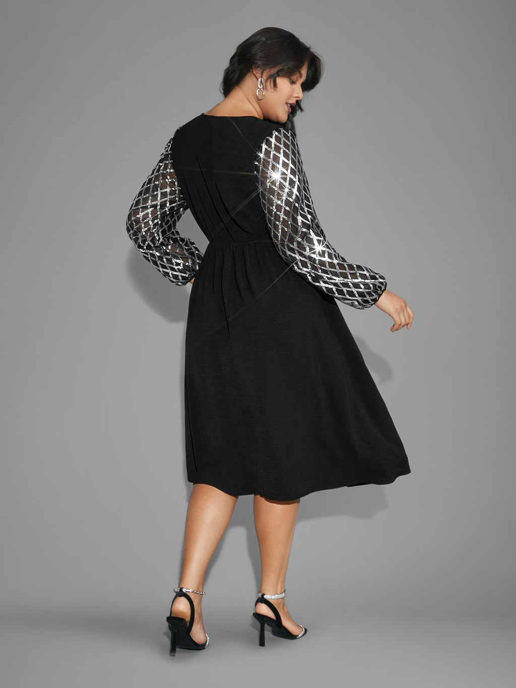 Texture Sequin Mesh Patchwork Belted Dress