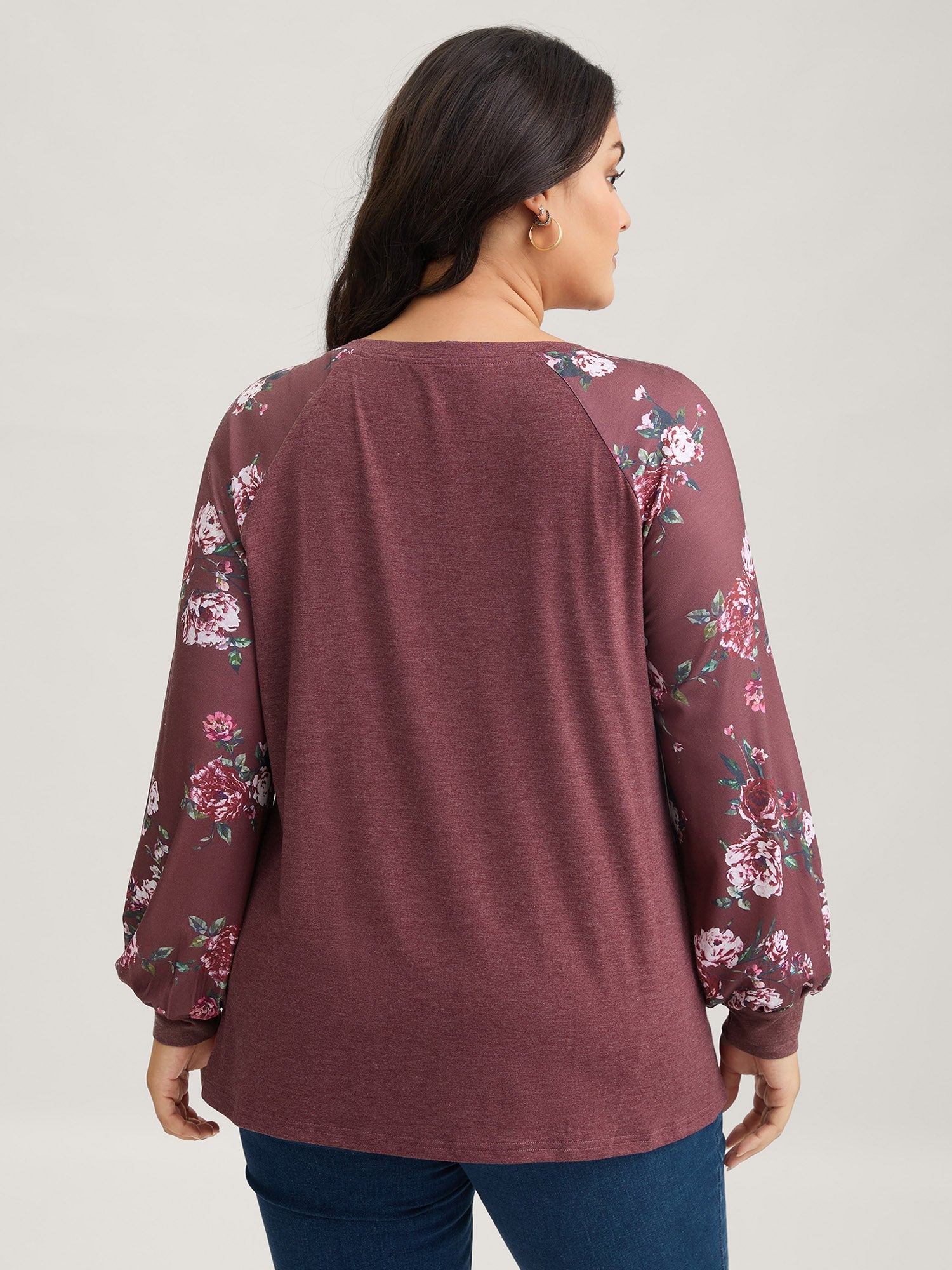 Floral Patchwork Crew Neck Raglan Sleeve T-shirt