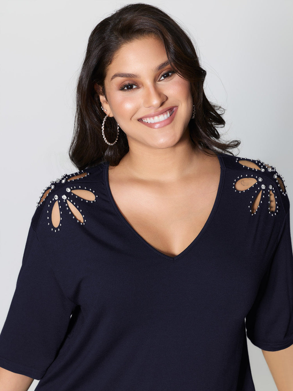 Cut-Out Shoulder Beads T-Shirt